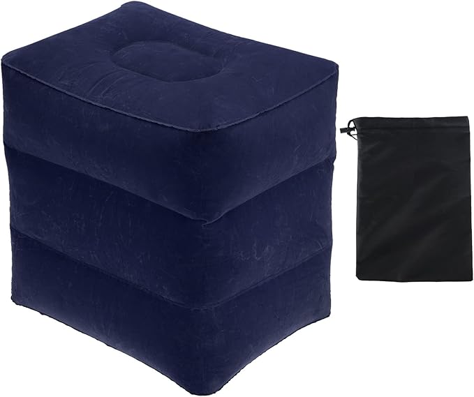 PATIKIL Travel Foot Rest Pillow, Inflatable Foot Rest Mat Adjustable 3 Layers Height Sleep Flights Leg Rest Pillow for Airplane Train Office, Navy Blue