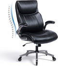 Ergonomic PU Leather Executive Office Chairs, High-Back Home Computer Chair with Lumbar Support, Flip-Up Arms, Black