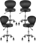 KLASIKA Set of 4 PVC Faux Leather Rolling Swivel Salon Stool Chair with Wheel Back Lumbar Support Seat Height 22 in Diameter 15 Inch Adjustable Hydraulic Chair for Office Massage Facial Spa 4 Pack