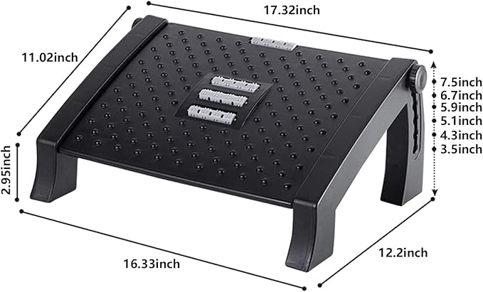 Foot Rest, Adjustable Height Foot Rest for Under Desk at Work, Ergonomic Foot Stool Under Desk for Office, Under Desk Footrest with Large Roller Massage, Comfortable Foot Stool for Pressure Relief