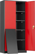 Greenvelly Metal Storage Cabinet, 72" Steel Garage Cabinet with Doors and Adjustable Shelves, Metal Cabinet with Lock,Tall Metal Office Storage Cabinet for Garage,Home Office,School (Black Red)