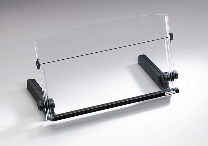 3M Adjustable Document Copy Holder, In-line with Monitor Minimizing Head and Neck Movement, 300 Sheet Capacity Holds Sheets to Books, Elastic Line Guide Keeps Pages Open, 18" Wide, Black (DH640)
