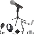 SAMSON Q2U USB/XLR Connectivity Dynamic Microphone with Accessories - PS04 Gooseneck Microphone Pop Filter, SR350 Over-Ear Stereo Headphone, Boom Arm Microphone Mic Stand & Cleaning Cloth - Bundle Kit