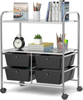 Moccha Rolling Storage Cart with 4 Drawers - Storage Drawers Organizer with wheels for Craft Art Supply Paper Salon, Scrapbook Paper Tools, Movable Utility Cart for Classroom School Studio, Black