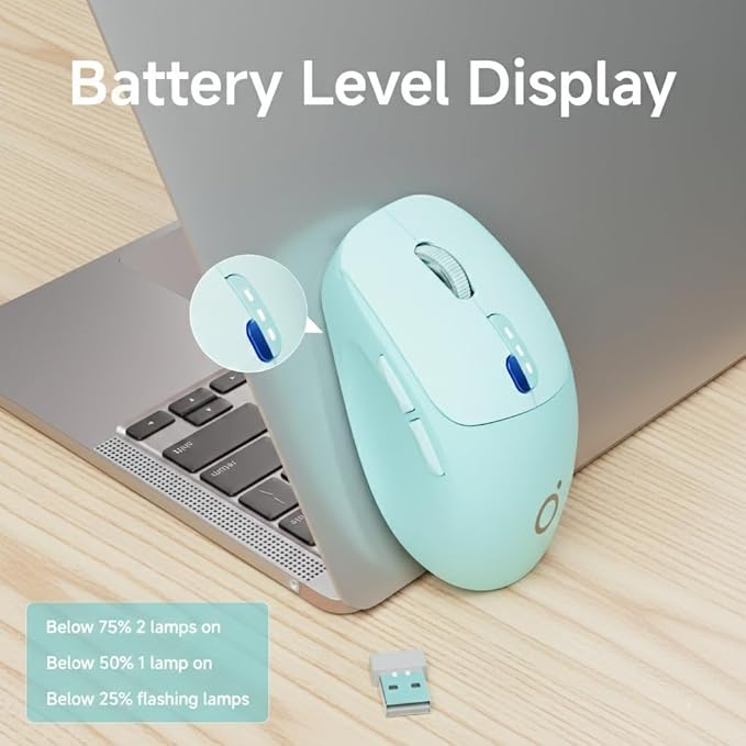 SEUNKWANG EWEADN Q5 Wireless Mouse, Bluetooth & 2.4G Quiet Computer Mouses with Battery Level Display, 1600 DPI, Ergonomic Office Mouse, 6 Button Portable Cute Computer Mouse for Laptop/PC/Mac - Blue