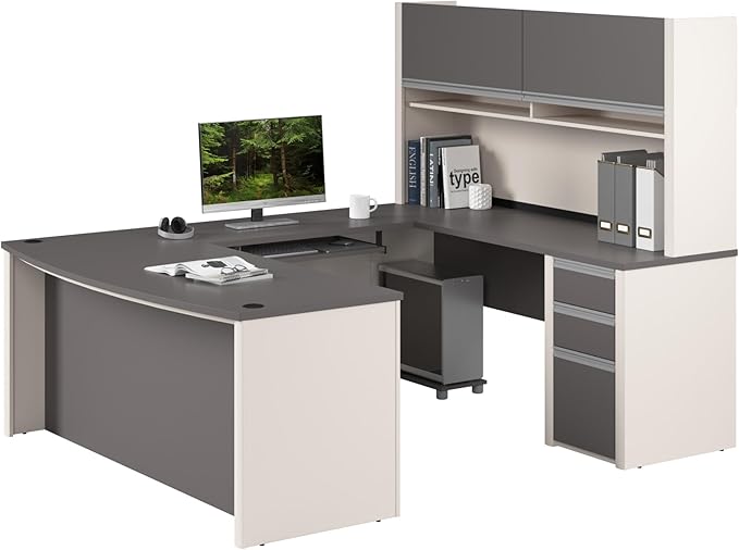 Bestar Connexion U-Shaped Workstation with Three Drawers, 72W, Slate/Sandstone