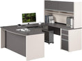 Bestar Connexion U-Shaped Workstation with Three Drawers, 72W, Slate/Sandstone