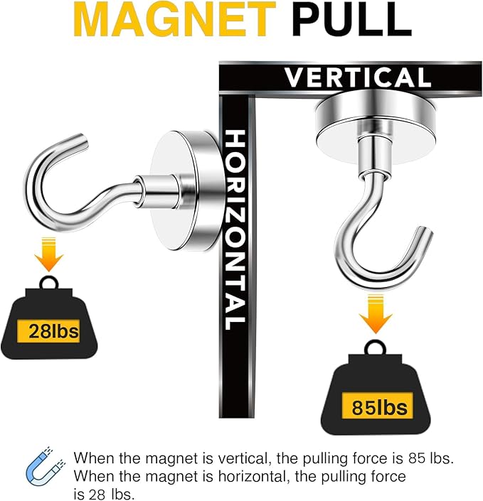 DIYMAG Garage Storage Hooks 10 Pack, 85lbs 2026 Cruise Cabin Ship Essentials Magnetic Hook Heavy Duty Strong Wall Mount Magnets Fridge for Classroom Wall Mount Kitchen Grills Silver