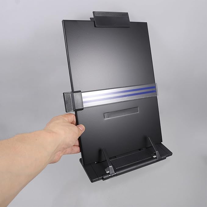 DOITOOL Adjustable Document Stand Desktop Copyholder with Clip Black Retractable Paper Holder for Office Reading and Typing Use