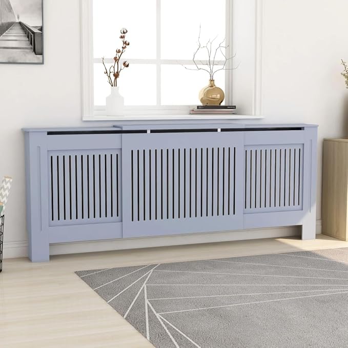 MDF Radiator Cover Cabinet Shelf, Heater Heating Side Stand Radiator Cover Living Room Furniture Decor, Gray 80.7"x8.1"x32.1",-453
