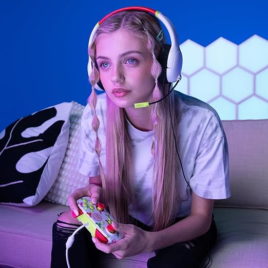 PDP AIRLITE Wired Headset, Officially Licensed Nintendo Switch/Lite/OLED, Lightweight Durable Headphones, 3.5mm audio jack, Noise-canceling Flip-to-Mute Mic, Mario Kart Radiant Racers, White/Red/Green