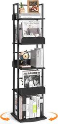 Bikoney Rotating Bookshelf, 5-Tier Bookshelves Tower for Corner, Small Narrow Bookcase, Tall Industrial Bookshelf, Wood and Metal Black