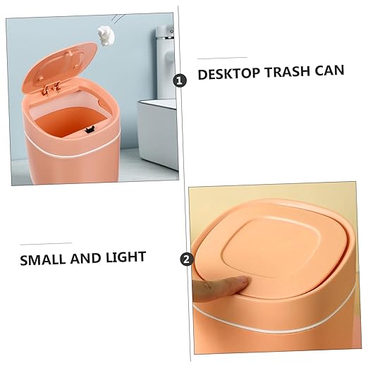 SOLUSTRE 1pc Plastic Desktop Trash Can Small Desk Bin Slim Garbage Holder Mini Lid