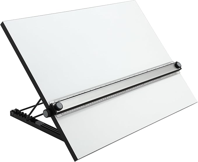 Acurit Multi-Angled 20”x26” PXB Drawing Board for Artists and Designers - Portable Tabletop Workspace, Drawing, Sketching, Drafting, Painting - Portable Laminated Surface w/Ruler & Parallel Motion Bar