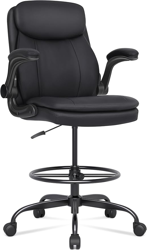 Misolant Drafting Chair, Tall Office Chair for Standing Desk, High Leather Executive Office Chair with Adjustable Height and Flip-up Armrest for Counter Height Desk