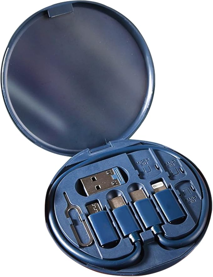 9 in 1 Cable Case USB Adapter Cable Conversion Storage Box, USB Type C to Micro USB/Lightning/USB A Cable Data Transfer Tool Contains Sim Card Slot Tray Eject Pin, Use as Phone Holder