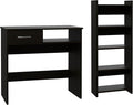 Black Home Office Set with Keyboard Tray & 5 Shelves - Two-Piece Desk & Bookcase