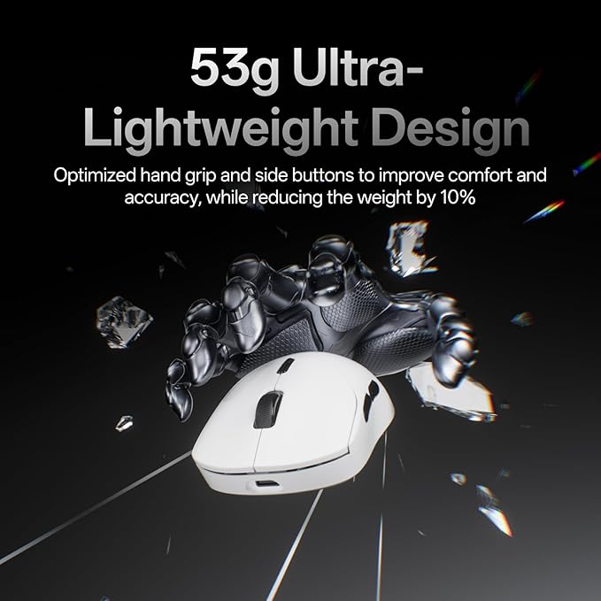 Rapoo VT2 Wireless Gaming Mouse, True 8K Wireless Polling Rate, 53g Lightweight, Up to 750 Hr Battery, Nordic nRF54L15 MCU, 100-Million Mechanical Switch, 10 Programmable Buttons, Macro Enabled