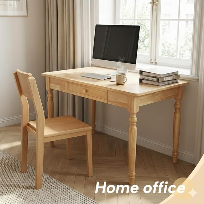 31.5in Country Desk and Chair Set, Home Office Computer Desk with Ergonomic Office Chair, Wooden Writing Desk Study Table, for Bedroom, Office or Student Workstation(Nature,31.5'' x 23.6'' x 29.5'')