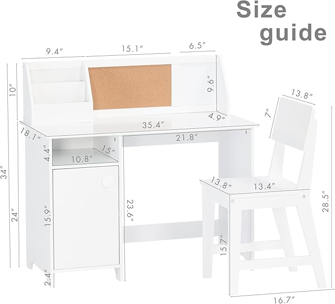 UTEX Kids Study Desk with Chair, Kids Desk and Chair Sets with Hutch for 3-8, Wooden Children Study Table, Student Writing Table Computer Workstation