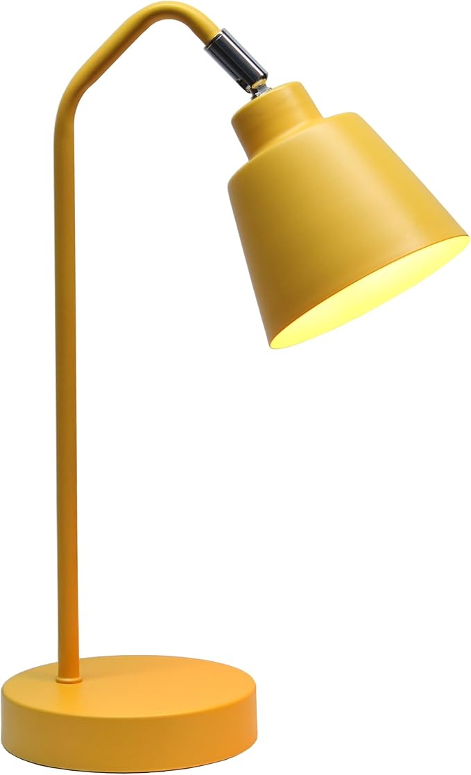 Simple Designs LD1077-YLW 16" Sleek Essentials Adjustable Metal Desk Task Lamp, for Office, Desk, Nightstand, Dorm, Yellow