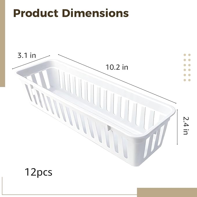 10.2 X 3.1 X 2.4 In White Storage Bins, 12 Pcs Stackable Trays, Slim Plastic Desktop Organizer