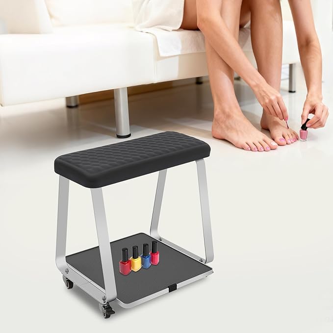 Pedicure Foot Rest for Nail Tech Nail Salon, Nail Stand,PU Leather Foot Nail Stand Rest for Home and Salon Use Pedicure Station (Black)