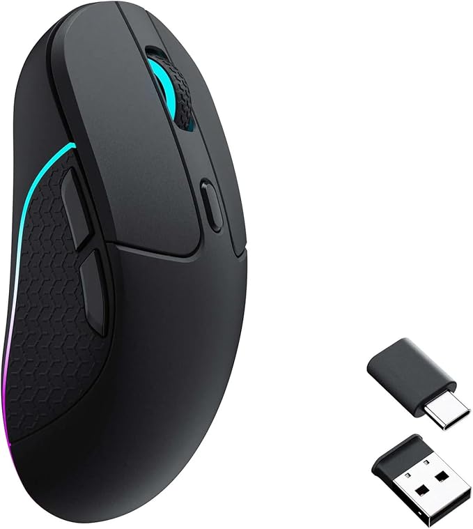 Keychron M3 Wireless Gaming Optical Mouse, Tri-Mode 2.4 GHz/Bluetooth 5.1/Wired, PixArt PAW 3395 sensor, 26000 DPI, LED RGB Backlit,79g Lightweight Programmable Macro Button for Windows PC/Mac - Black