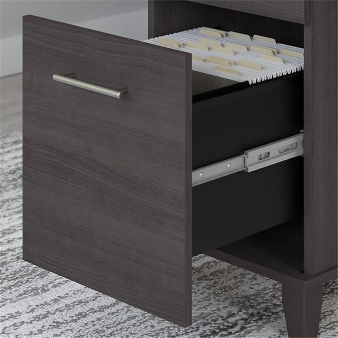 Bush Furniture Somerset 72W 3 Position Sit to Stand L Shaped Desk with Hutch and Bookcase in Storm Gray
