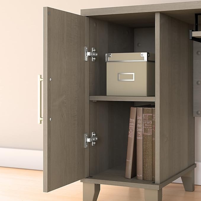 Bush Home Somerset 72W L Shaped Desk with Hutch and 5 Shelf Bookcase in Ash Gray