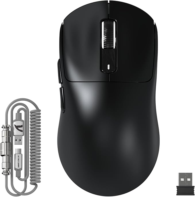 ATTACK SHARK X3MAX Wireless Gaming Mouse,PixArt PAW3950 Gaming Sensor,Up to 42K DPI,100 Million Micro,49g Lightweight Tri-Mode(BT5.2/2.4Ghz/Wired) Mice with Coiled Cable-Black