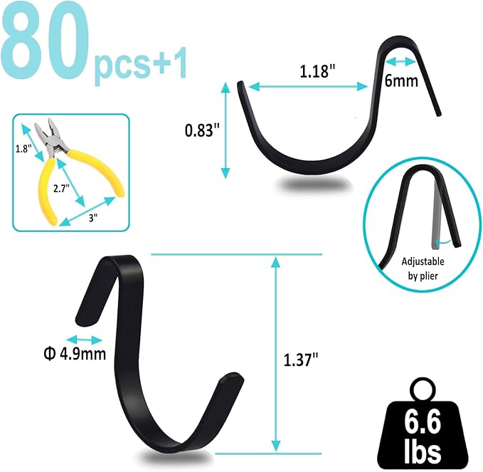 G.CORE Black Pegboard J Hooks Accessories - 80pcs Metal Peg Board Hooks for Hanging, Pegboard Wall Organizer Hangers, Fits 1/4 Slots, Tools Display Storage Holders for Garage Craft Office Organization