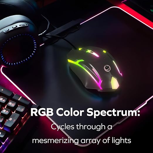 GAME PUNK Phantazma Wired Gaming Mouse with RGB LED Lights, Ergonomic USB Computer Mouse for PC Laptop Windows Mac Linux PS4 PS5 Xbox, High-Precision Optical Sensor Up to 1,500 DPI