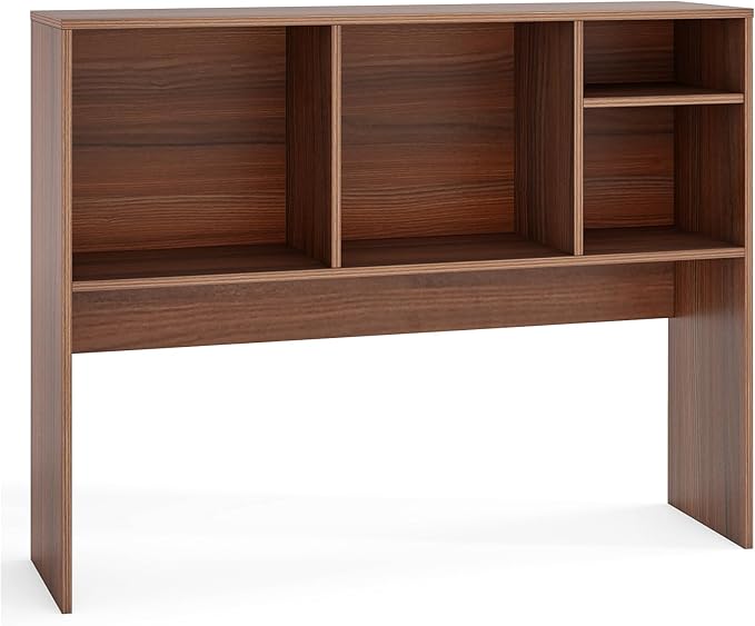 ReunionG Desk Hutch 2-Tier, Wood Hutch Top Only w/4 Shelves for Computer Monitor, Laptop, Dressing Table, Desk Organizer Display Rack Desktop Bookshelf for Home, Office, Dorm (Walnut)