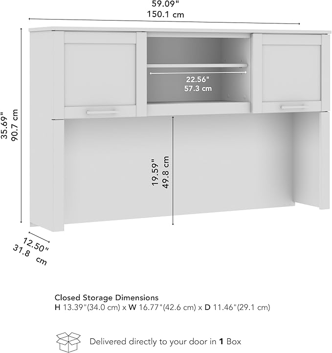 Bush Home 60-Inch Desk Hutch, Office Storage Organizer with Shelves, Cubbies and Frosted Glass Doors for Computer Desk, Home Office Furniture, Somerset Collection, Hansen Cherry