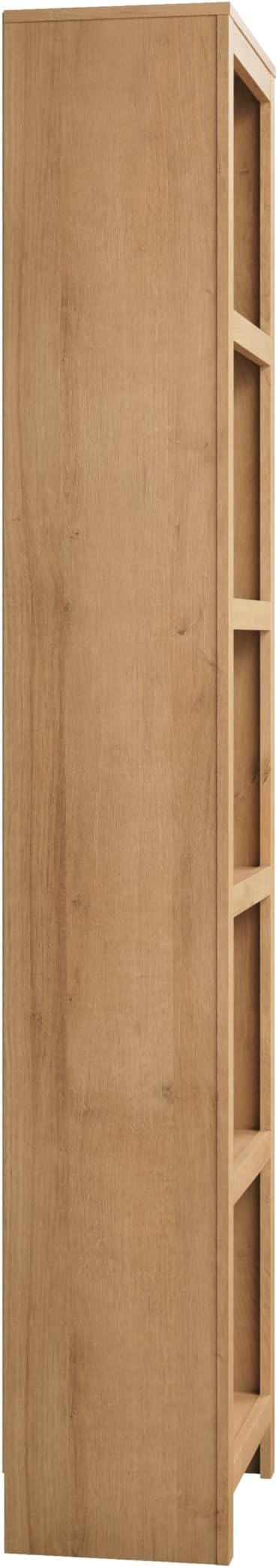 Prepac Moda 80" Tall 5-Tier Narrow Bookcase in Natural Oak, Modern Storage Accent Bookshelf with 3 Adjustable Shelves for Home, Office, Living Room, Bedroom