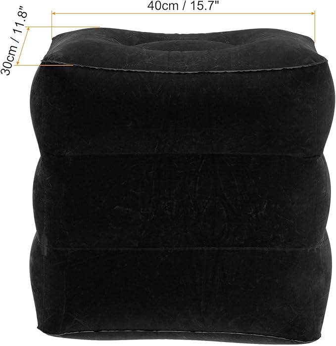 PATIKIL Travel Foot Rest Pillow, Inflatable Foot Rest Mat Adjustable 3 Layers Height Sleep Flights Leg Rest Pillow for Airplane Train Office, Black
