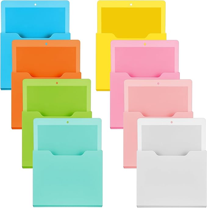Gilprop 8 Pack Magnetic File Paper Holder High Design Pocket Magnetic Wall File Organizer Hanging Refrigerator Magazine Mail Letters Paper Holder for Teacher Office Supplies(Classic Color,Classic)