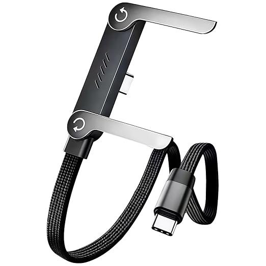 240W Braided Fast Charge Cable with Built-in Phone Stand, Portable Charger Cable with Invisible Stand,USB C to USB C Fast Charging Cable 90 Degree Right Angle, Foldable Charger Cord with Hidden Holder