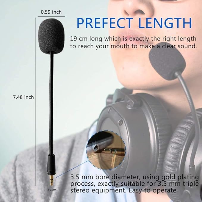 AKKE Mic Replacement 3.5mm Detachable Game Microphone Boom Compatible with PDP Afterglow AG6 Ear Force Xbox One Stealth 400 420x 450 500p 520 Recon 50x 50p 50 60p 150 Gaming Headset (2 PCS)