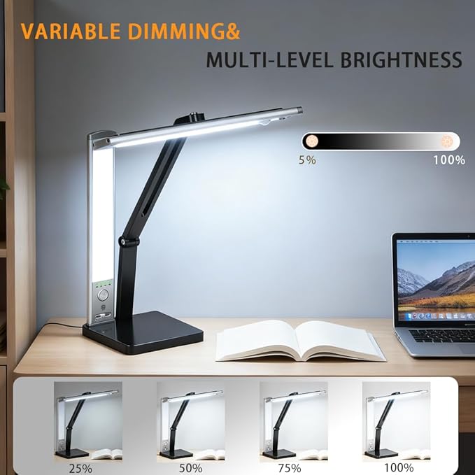 2-in-1 Magnetic LED Desk Lamp, USB-C Rechargeable Task Light with Detachable Dual Light Bars, Motion Sensor Light, Stepless Dimming, Foldable Table Lamp for 【Office and Reading】