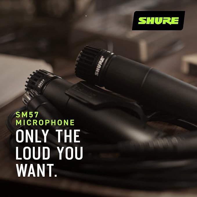 Shure SM57 Dynamic Microphone – Wired Cardioid XLR Instrument Handheld Mic for Guitar Amplifiers, Snare Drum, Percussion, Live Sound & Studio Recording, Black