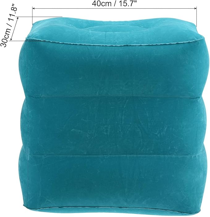 PATIKIL Travel Foot Rest Pillow, Inflatable Foot Rest Mat Adjustable 3 Layers Height Sleep Flights Leg Rest Pillow for Airplane Train Office, Teal Blue