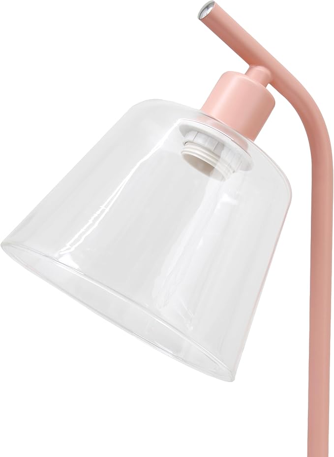 Simple Designs LD1080-BPK 16" Sleek Essentials Modern Industrial Metal Desk Lamp with Clear Glass Shade, for Office, Desk, Nightstand, Dorm, Pink