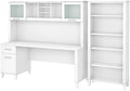 Bush Furniture Somerset 72W Office Desk with Hutch and 5 Shelf Bookcase in White