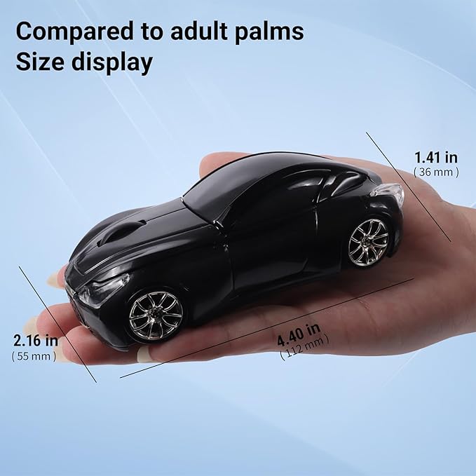 elec Space Wireless Mini Mouse with Case - Cute Sports Car Shape, Lightweight & Portable, 10m Range, Plug and Play (Black)