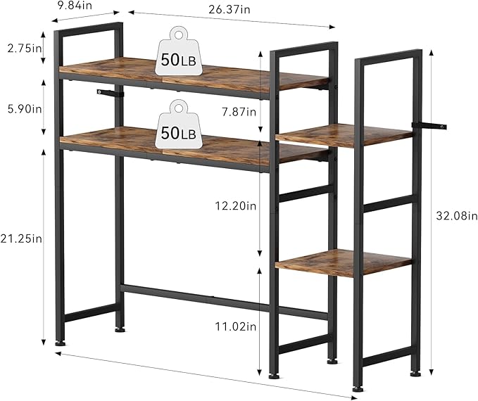 Desktop Bookshelf Hutch Desk Shelf 4 Tier Desktop Organizer Shelf for Computer Monitor 37.4" W Desk Hutch Organizer for Computer Desk Computer Desktop Bookcase for Home Office Dorm, Rustic Brown