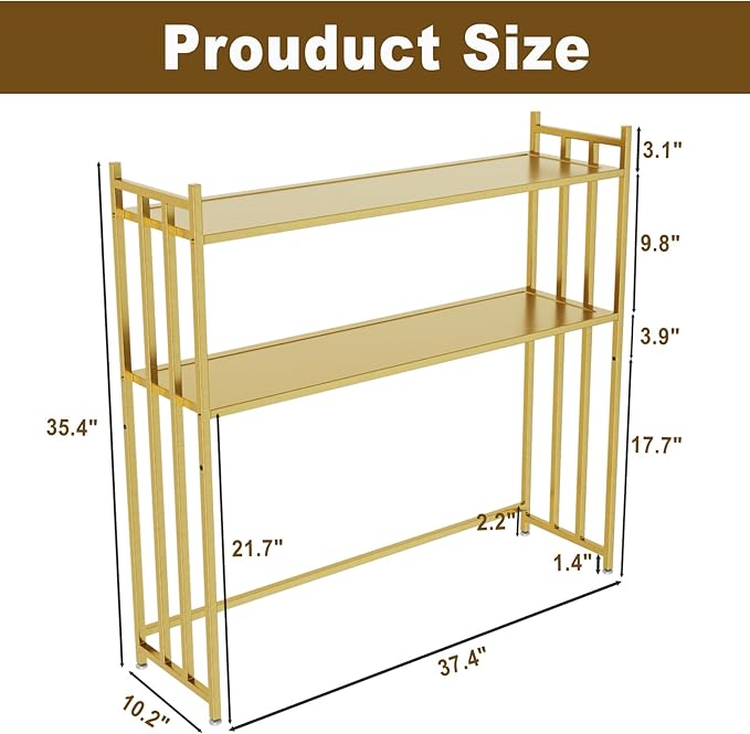 37.4" Desk Shelf, 2-Tier Desktop Hutch Bookshelf, Metal Display Rack Countertop Storage Organizer Shelf for Home Office