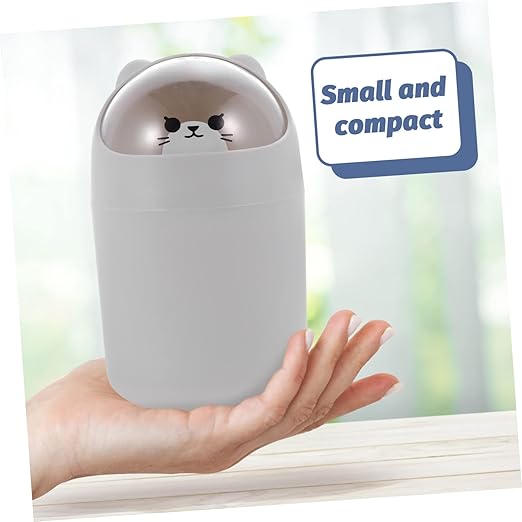ULTECHNOVO Cartoon Bear Desktop Trash Can Lid Slim Mini Garbage Bin for Office and Bedroom Cute Plastic Waste Container