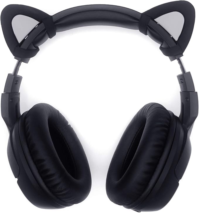 REEYEAR Cute Cat Ears Fits for HypreX Cloud/Cloud Stinger/Cloud Flight Headsets, Universal Fit Lovely Kitty Adjustable Attachment Straps for Video Live Gaming Headphone,Black& Gray
